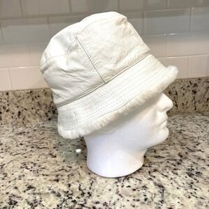 Wilson Leather White Leather Bucket Hat Faux Fur Trimmed L/XL Winter